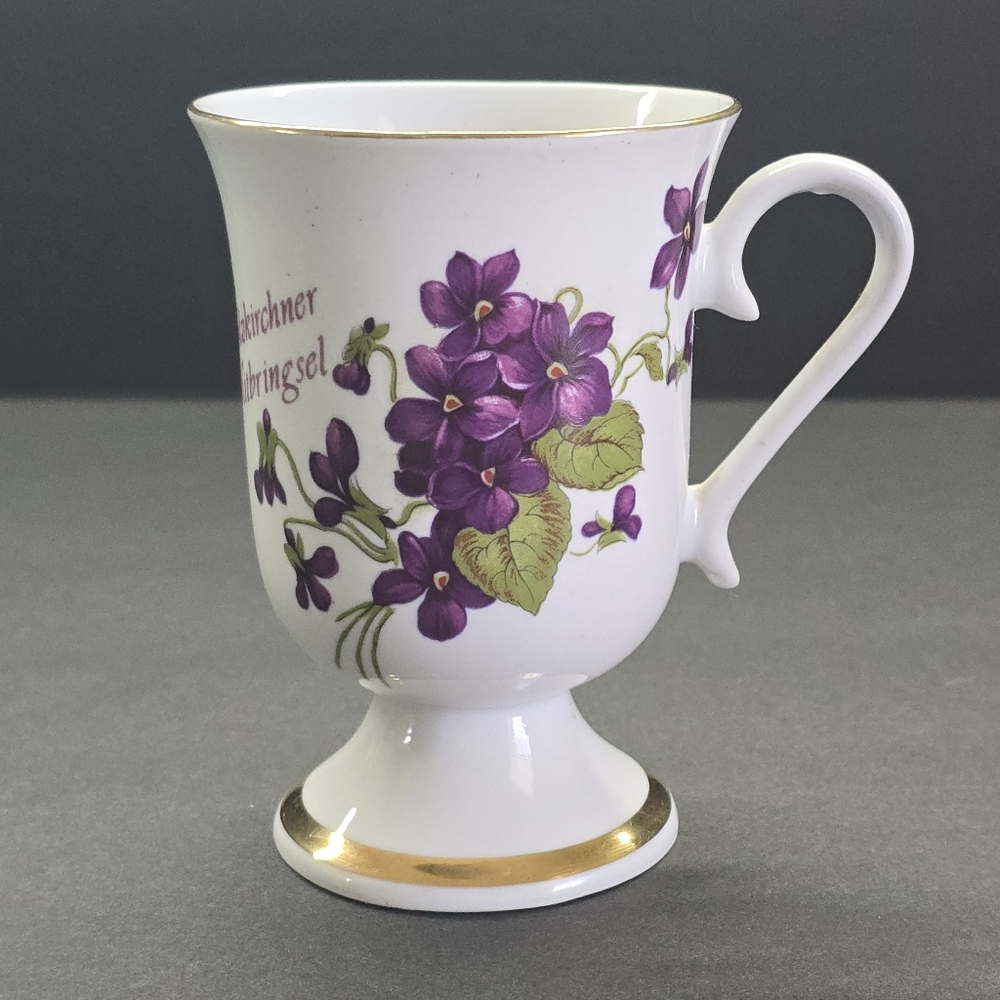 Holzkirchner Souvenir Germany Pedestal Tea Cup Coffee Forget Me Not Flowers